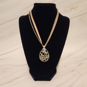 Bead and Faux Suede Neclace with Abstract Pendent